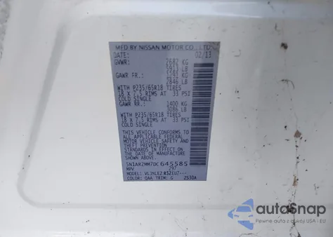 2013 Nissan Pathfinder Sv z USA, uszkodzony, nr VIN 5N1AR2MM7DC645585